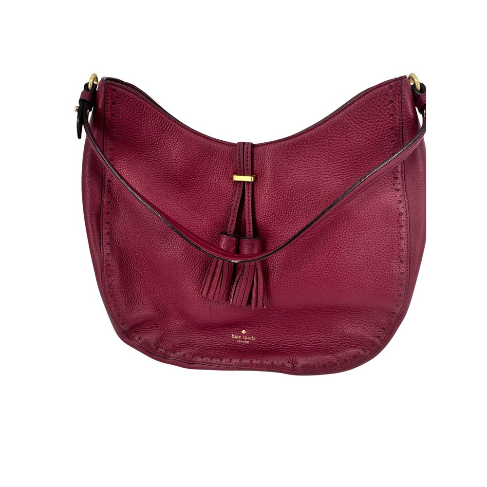 Kate Spade Hobo Bag Women Fuchsia Pebbled Leather Tassel Perforated PXRU5600